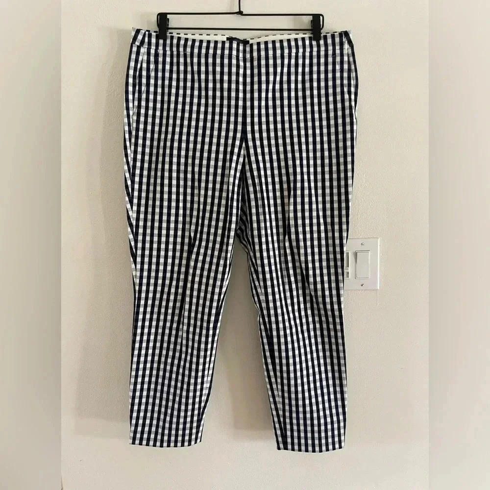 J.Crew Martie Navy White Gingham Crop Chino Stretch Ankle Work Pant Women’s XXL